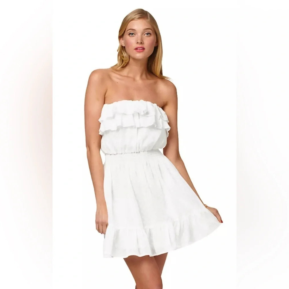 Lilly Pulitzer White Polka Dot Strapless Ruffle Sundress
